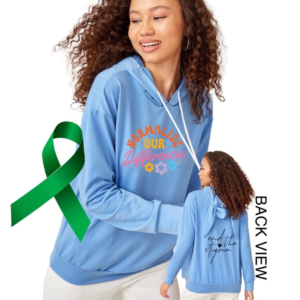 Normalize our differences mental health graphic ear hoodie sweatshirt size small